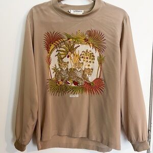 Vintage Ferragamo 100% Silk tan leopard shirt